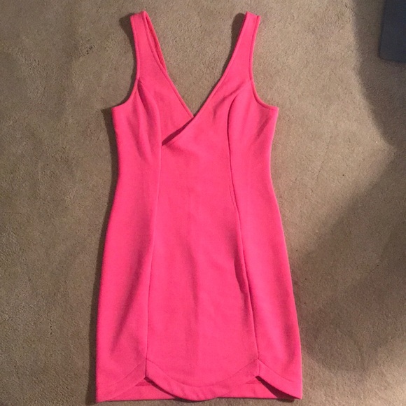 Neon Coral/Hot Pink Bodycon Dress - Picture 2 of 11